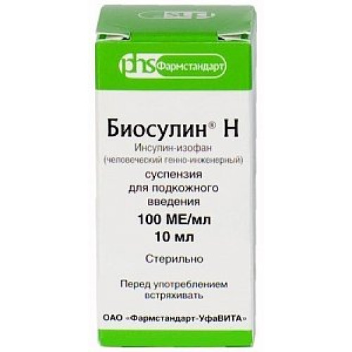 Биосулин Н суспензия для подкожного введения 100 МЕ/мл флакон 10 мл Биосулин Н суспензия для подкожного введения 100 МЕ/мл флакон 10 мл