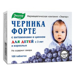 Черника Форте с витаминами и цинком для детей таблетки 250 мг 100 шт. Эвалар (БАД)