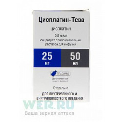 Цисплатин-Тева концентрат для раствора для инфузий 0,5 мг/мл флакон 50 мл