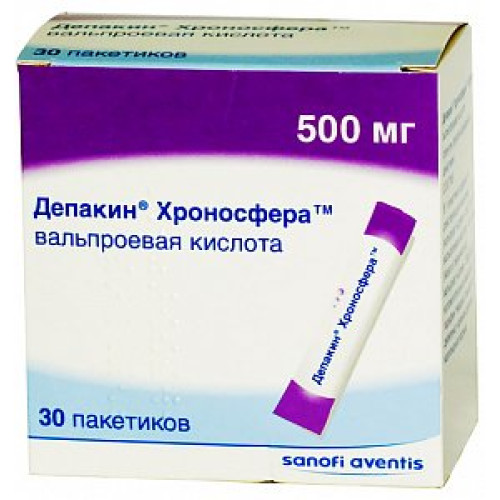 Депакин Хроносфера гранулы с пролонгированным высвобождением для приема внутрь 500 мг пакетики 30 шт. Депакин Хроносфера гранулы с пролонгированным высвобождением для приема внутрь 500 мг пакетики 30 шт.