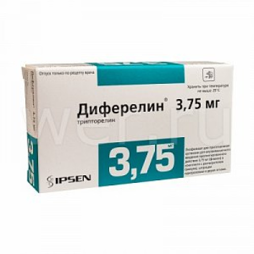 Диферелин лиофилизат для приготовления суспензии для внутримышечного введения пролонгированного действия 3,75 мг флакон в комплекте в растворителем Диферелин лиофилизат для приготовления суспензии для внутримышечного введения пролонгированного действия 3,75 мг флакон в комплекте в растворителем