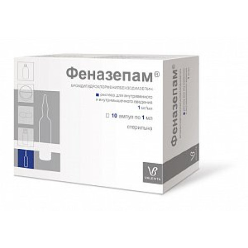 Феназепам раствор для внутривенного и внутримышечного введения 0,1% ампулы 1 мл 10 шт. Феназепам раствор для внутривенного и внутримышечного введения 0,1% ампулы 1 мл 10 шт.