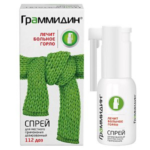 Граммидин спрей для местного применения дозированный 0,06 мг+0,1 мг/доза 112 доз Граммидин спрей для местного применения дозированный 0,06 мг+0,1 мг/доза 112 доз