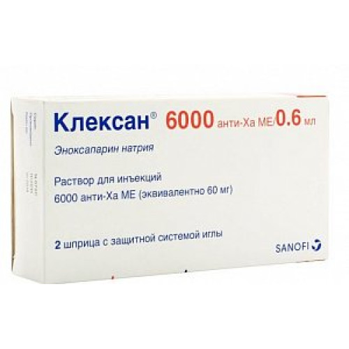 Клексан раствор для инъекций 6000 анти-Ха МЕ/0,6 мл шприц 2 шт.