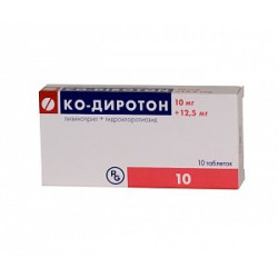 Ко-Диротон таблетки 10 мг+12,5 мг 10 шт. Ко-Диротон таблетки 10 мг+12,5 мг 10 шт.