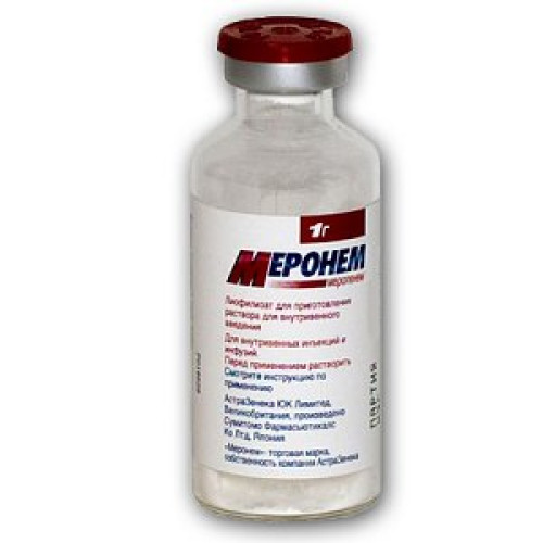 Меронем порошок для раствора для внутривенного введения 1 г флакон 1 шт. Меронем порошок для раствора для внутривенного введения 1 г флакон 1 шт.