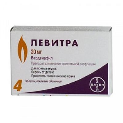 Левитра таблетки покрытые пленочной оболочкой 20 мг 4 шт.